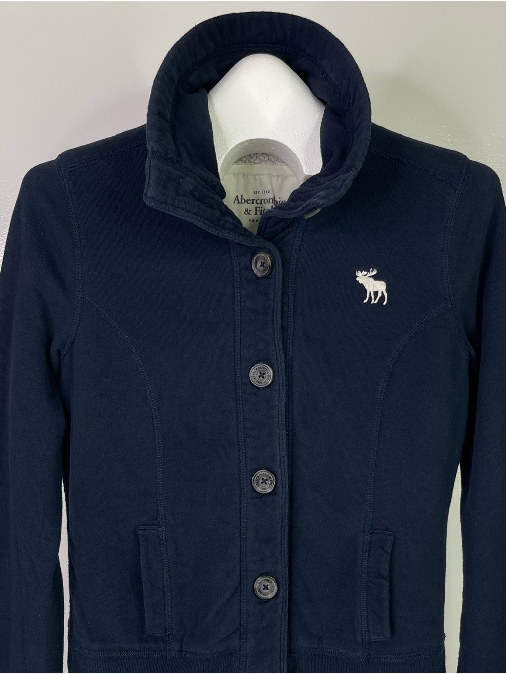 Abercrombie & Fitch Cozy Sherpa Lined Button Front Cardigan Navy Size M